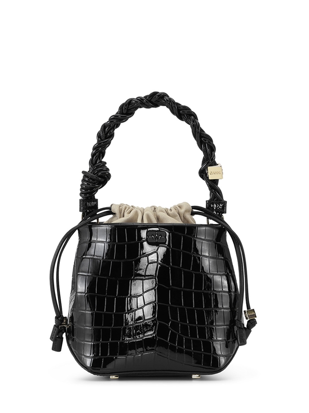 Ganni A6286 Ganni Bou Bucket Bag Patent Croco Black