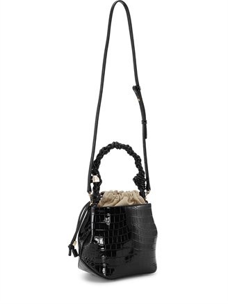 Ganni A6286 Ganni Bou Bucket Bag Patent Croco Black