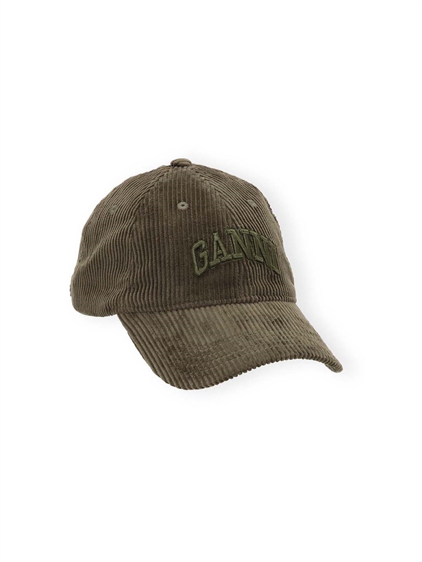 Ganni A6427 Cap Hat Corduroy Military Olive