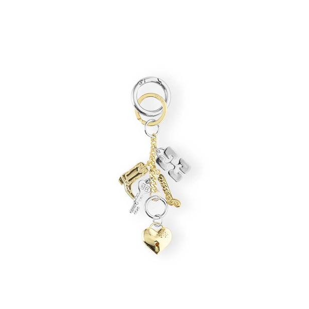 Ganni A6616 Ganni Bou Charms Keyring Silver and Gold Mixed Colours