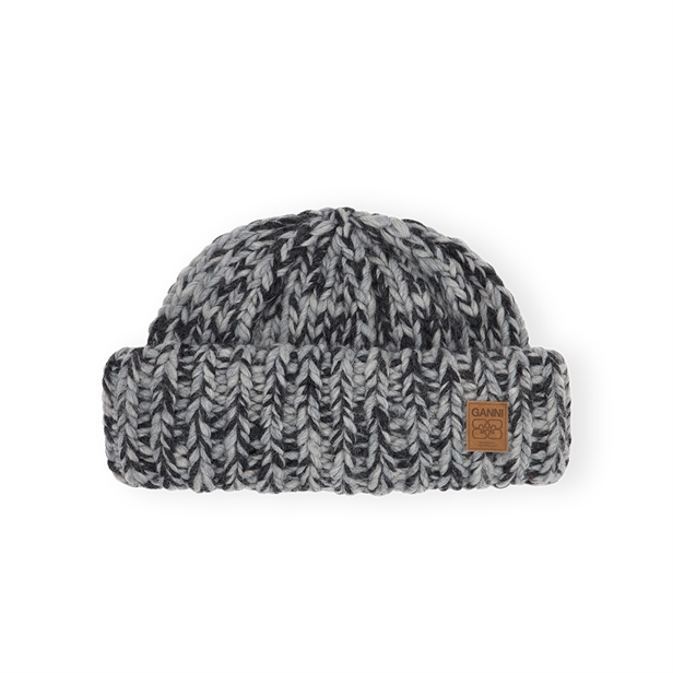 Ganni A6904 Graphic Wool Hand Knit Beanie Phantom