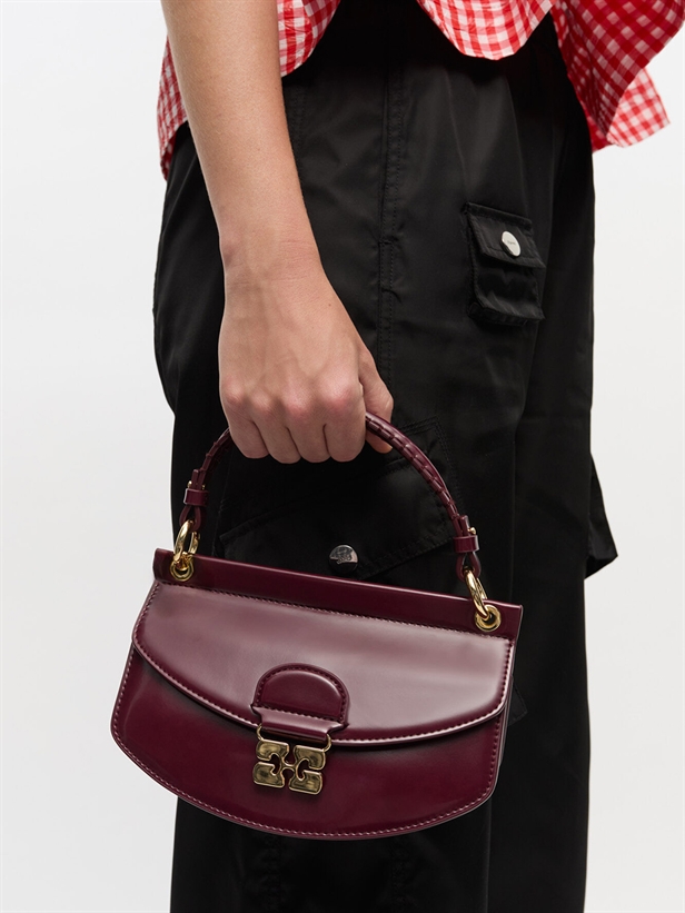 Ganni A6908 Apo-G Bag Mini Top Handle Box Tawny Port