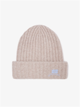 Ganni A6929 Core Future Wool Knit Beanie Sand
