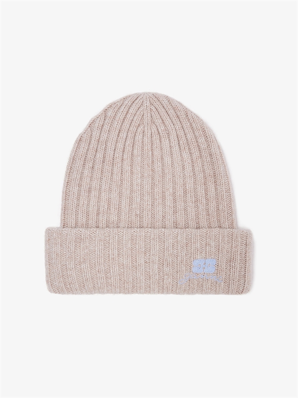 Ganni A6929 Core Future Wool Knit Beanie Sand