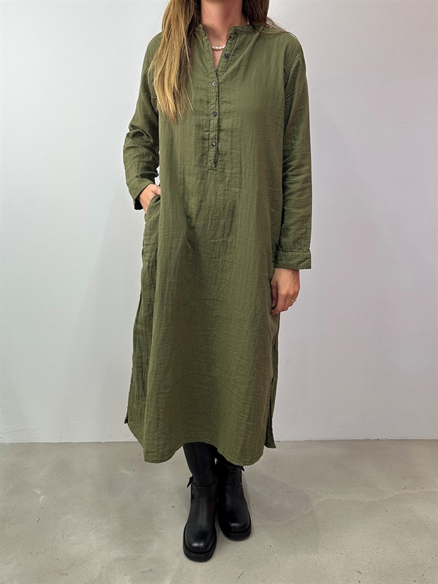 Rabens Saloner Asta Cotton Double Long Kaftan Army