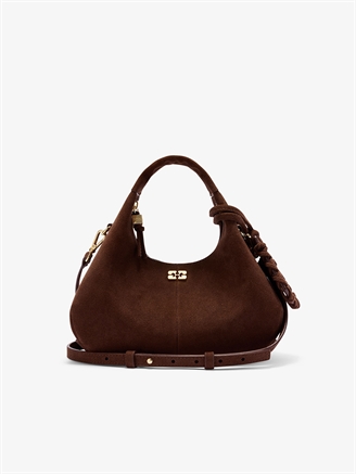 Ganni Hobo Mini Recycled Suede Pelinova Chicory Coffee