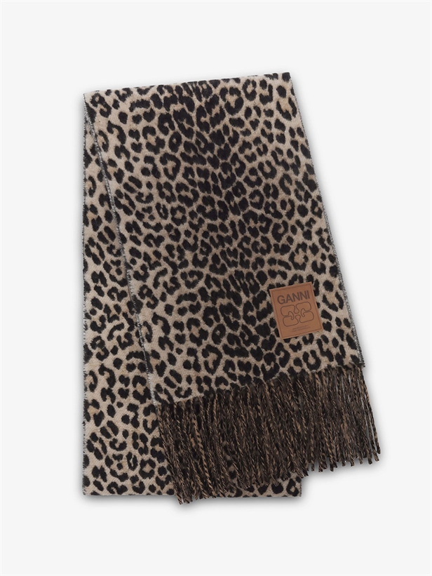 Ganni Double Face Wool Knit Scarf Almond Milk