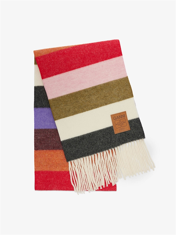 Ganni Double Face Wool Knit Scarf Multicolour