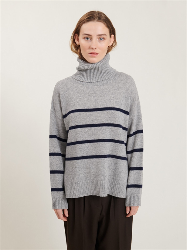 Basic Apparel Lise Striped T-Neck Light grey melange