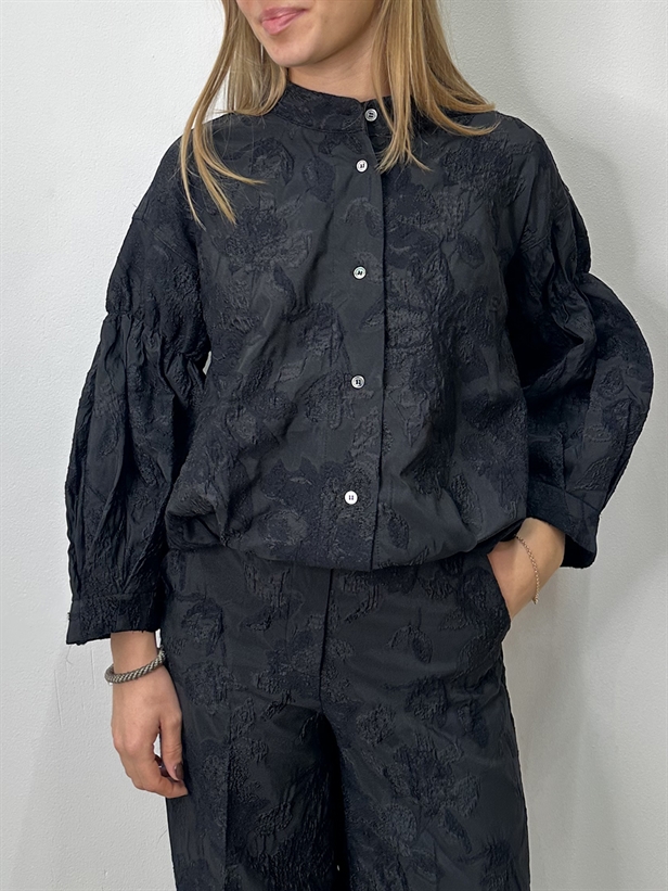 Rabens Saloner Candie Clipped Jacquard Shirt Jacket Pirate Black