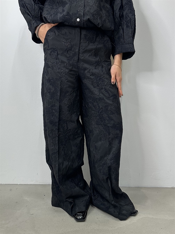 Rabens Saloner Cass Clipped Jacquard Wide Leg Pants Pirate Black