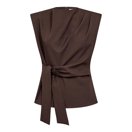 Co'Couture LunaCC Pleat Top Dark Brown 500314 mørkebrun plisseret top til kvinder fra MAAK Shop