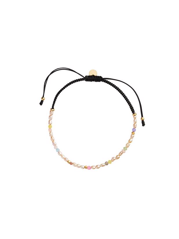 Confetti Pearl Bracelet with Beige and Pastel Mix with Black Ribbon