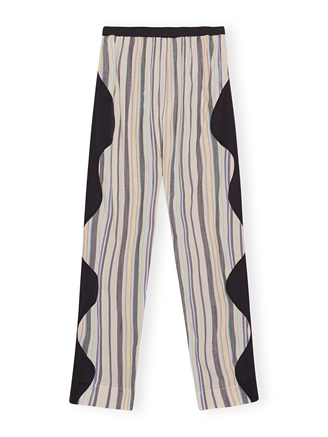 Ganni F7714 Mix Slub Stripe Elasticated Pants Lily Green