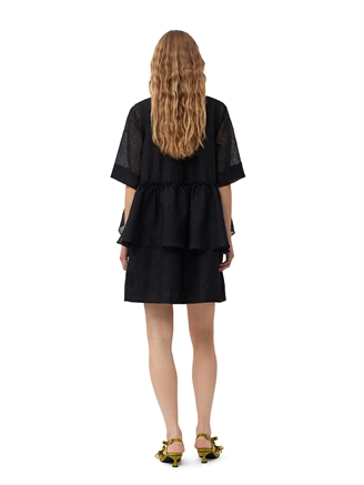 Ganni F8613 Crinkled Georgette Flounce Mini Dress Black