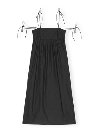 Ganni F9130 Cotton Poplin String Midi Dress Black