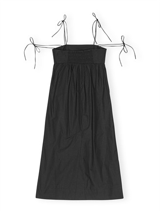 Ganni F9130 Cotton Poplin String Midi Dress Black