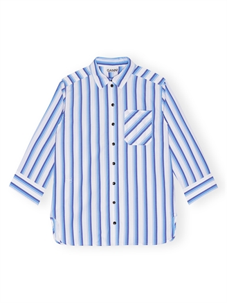 Ganni F9153 Stripe Cotton Shirt Silver Lake Blue