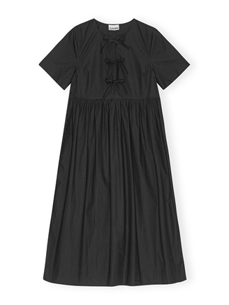 Ganni F9199 Cotton Poplin Long Tie String Dress Black