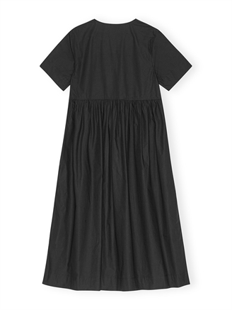 Ganni F9199 Cotton Poplin Long Tie String Dress Black