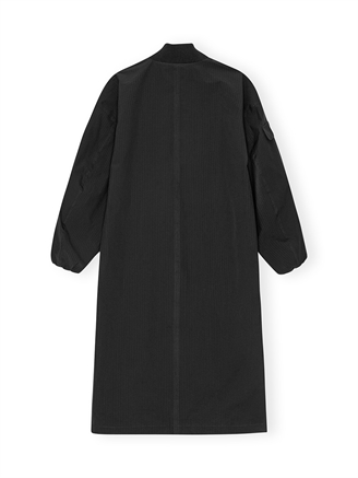 Ganni F9468 Tech Seersucker Oversized Shell Coat Black