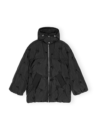 Ganni F9545 Nylon Tech Puffer Midi Jacket Black