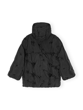 Ganni F9545 Nylon Tech Puffer Midi Jacket Black