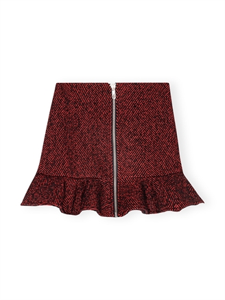 Ganni F9692 Herringbone Wool Mini Skirt Winery