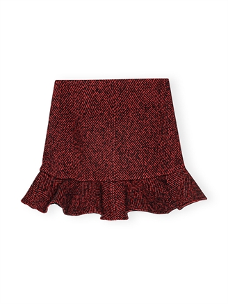 Ganni F9692 Herringbone Wool Mini Skirt Winery