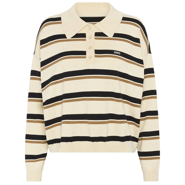 Gestuz GZtaia polo pullover Off White/Black/Tan Striped