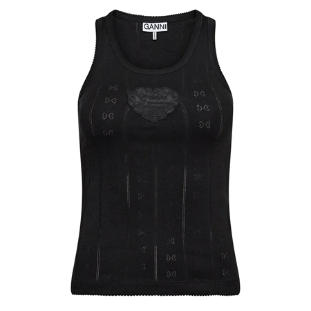 Ganni Compact pointelle rib jersey Tank top Black