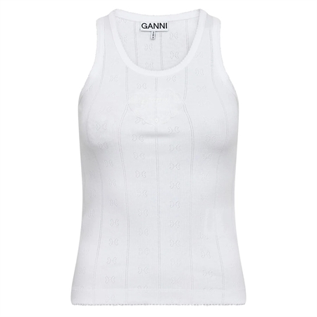 Ganni Compact pointelle rib jersey Tank top Bright White