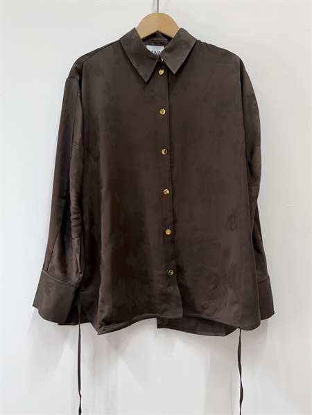 Ganni Fluid Satin Jacquard Long Sleeve Shirt Demitasse