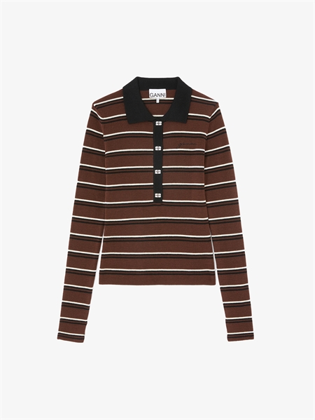 Ganni Mini Ribbed Merino Polo Multicolour A1170004-999 stribet strikpolo i 100 procent uld til kvinder fra MAAK Shop