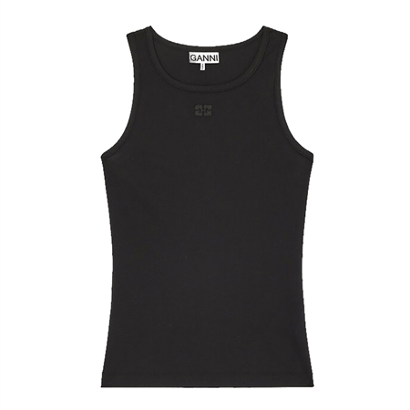 Ganni Soft Cotton Rib Tank Top Black