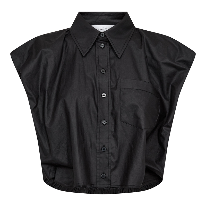 Sort coated kortærmet skjorte til kvinder fra Haute L\'Amitié - Dinnie model HL10668 vist hos MAAK Shop