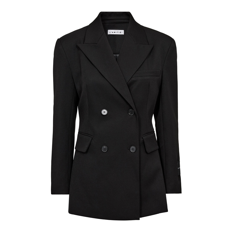 Sort figursyet HAUTE L’AMITIÉ Premiere Waist Fit blazer med knaplukning og fokus på taljen
