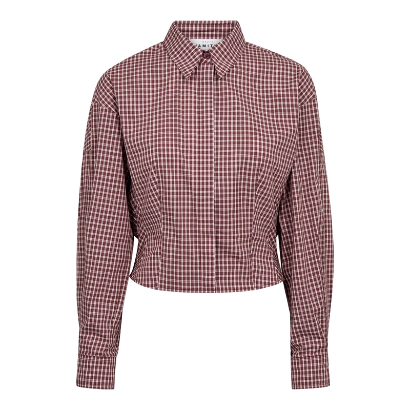 Vinrød og hvidternet Haute L\'Amitié Musa Check Smock Shirt skjorte hos MAAK Shop - Wine model HL10753