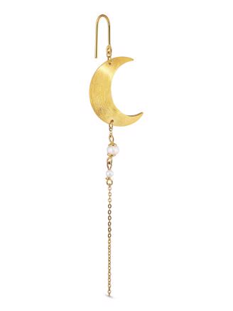 Jane Kønig Half Moon Earring with pearl chain (Right) Guld