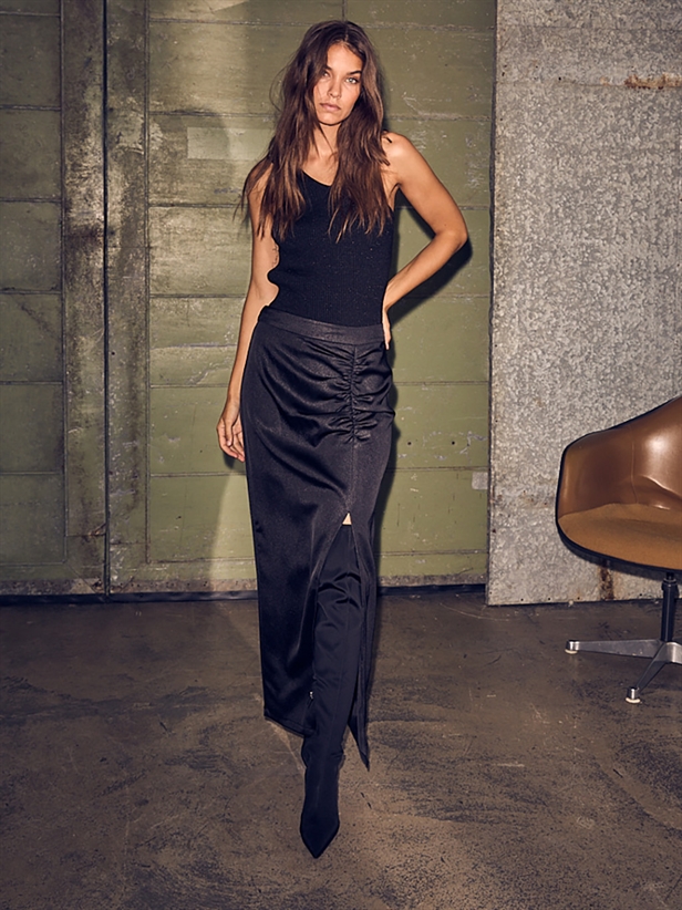 Haute L\'Amitié New Chrisse Drape Slit Skirt Black