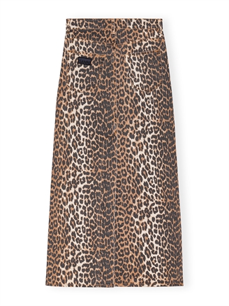 Ganni J1445 Print Denim Maxi Slit Skirt Leopard