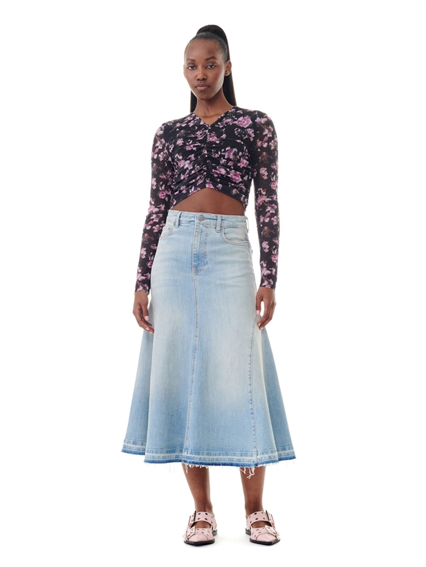 Ganni J1474 Tint Denim Midi Skirt Tint Wash