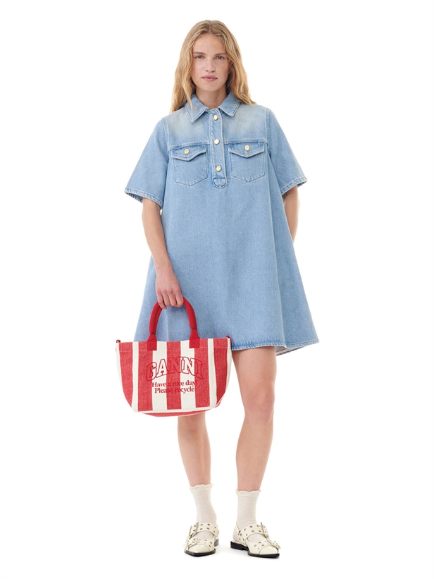 Ganni J1503 Heavy Denim Mini Dress Tint Wash