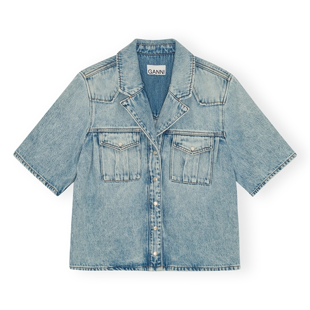 Ganni J1742 Soft Rigid Denim Shirt Light Blue Stone 