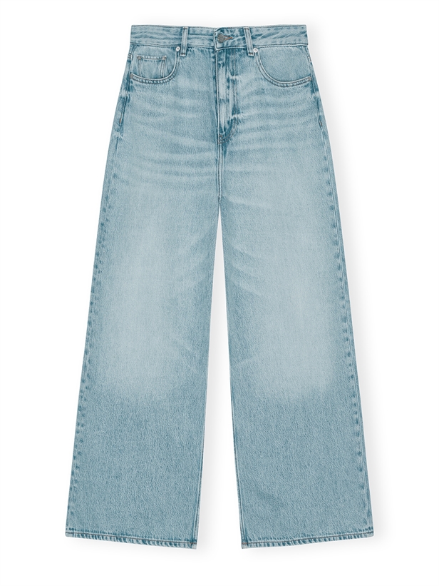 Ganni J1743 Soft Rigid Denim Baggy Jeans Light Blue Stone 