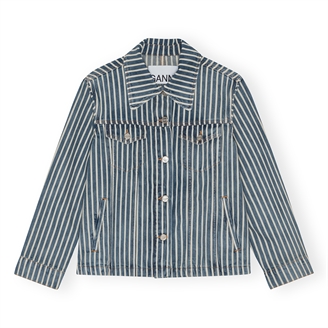 Ganni J1745 Light Stripe Denim Jacket Soft Chambray