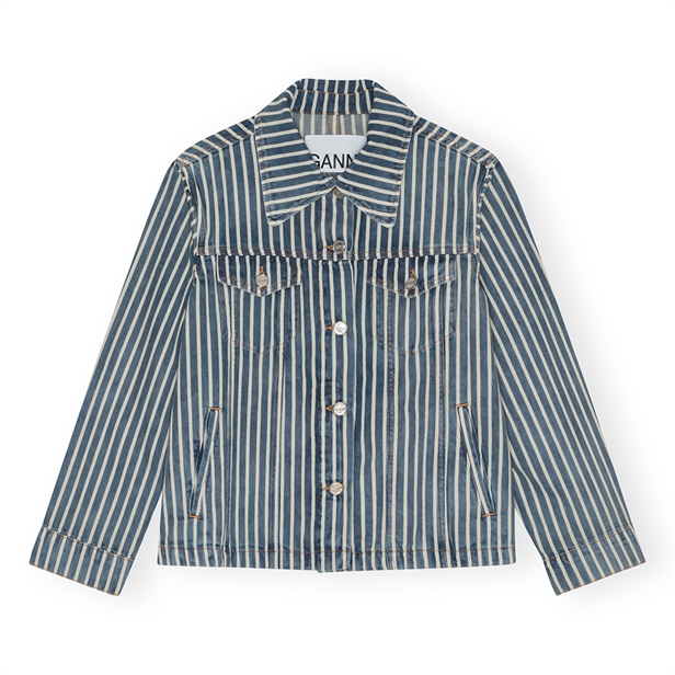 Ganni J1745 Light Stripe Denim Jacket Soft Chambray