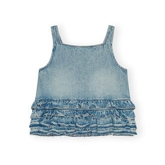 Ganni J1818 Soft Rigid Denim Frill Top Light Blue Stone