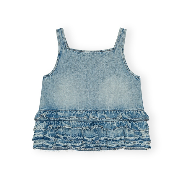 Ganni J1818 Soft Rigid Denim Frill Top Light Blue Stone
