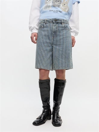 Ganni J1856 Light Stripe Denim Shorts Soft Chambray